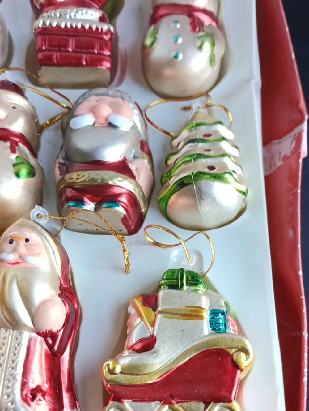 Vintage Festive Gold and Red Plastic Christmas Ornament Set
